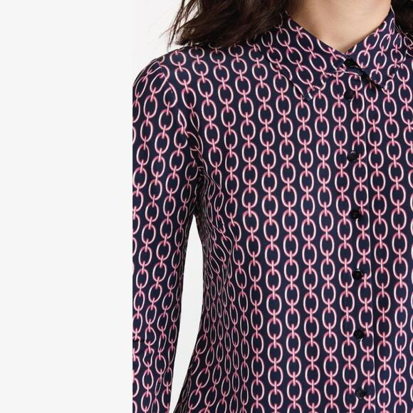 L'Agence - Harmony printed stretch chain motiff blue pink blouse - Size Small - Picture 5 of 11